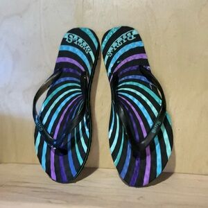 Women's Striped Flip Flops - Black, Blue, Purple - Never Worn